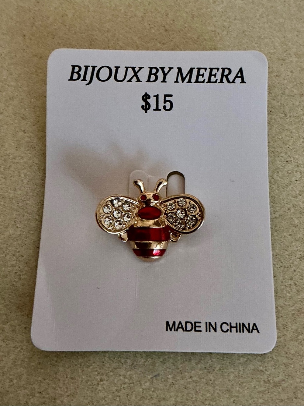 Bijoux by Meera Gold & Red Bee Pin Brooch